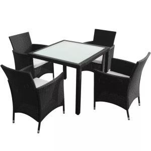 Diverse Hardware, 5-tlg. Garten-Essgruppe mit Auflagen Poly Rattan Schwarz