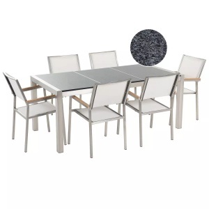 Beliani, Gartenmöbel Set Granit grau poliert 180, Beliani - Garten-Essgruppe für 6 Personen aus Granit Industriell GROSSETO, One Size, Taubengrau