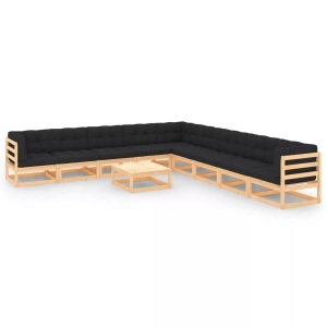 vidaXL, vidaXL 10-tlg. Garten-Lounge-Set mit Anthrazit Kissen Kiefernholz, vidaXL 10-tlg. Garten-Lounge-Set mit Kissen Massivholz Kiefer
