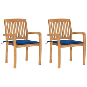 vidaXL, vidaXL Gartenstühle 2 Stk. mit Königsblauen Kissen Massivholz Teak, 