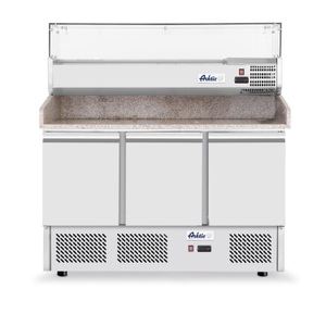Hendi, HENDI, Möbel, HENDI Pizzatisch dreitürig mit Kühlvitrine Möbel, Produkte & Wohnen, Hendi Pizzatisch mit Aufsatzkühlvitrine 140 x 70 cm Edelstahl