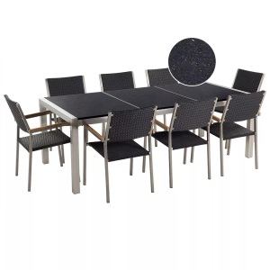 Beliani, Gartenmöbel Set Granit schwarz poliert 2, Beliani - Garten-Essgruppe für 8 Personen aus Granit Industriell GROSSETO, One Size, Schwarz
