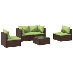 vidaXL, vidaXL 5-tlg. Garten-Lounge-Set mit Kissen Poly Rattan Braun, 