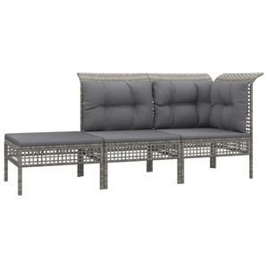 vidaXL, vidaXL 3-tlg. Garten-Lounge-Set mit Kissen Grau Poly Rattan, vidaXL 3-tlg. Garten-Lounge-Set mit Kissen Grau Poly Rattan