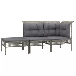 vidaXL, vidaXL 3-tlg. Garten-Lounge-Set mit Kissen Grau Poly Rattan