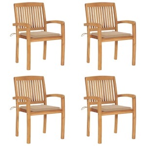 vidaXL, vidaXL Stapelbare Gartenstühle mit Kissen 4 Stk. Massivholz Teak, 