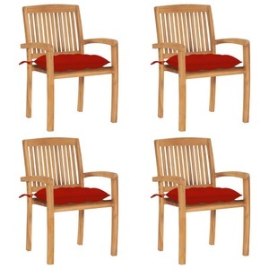 vidaXL, vidaXL Stapelbare Gartenstühle mit Kissen 4 Stk. Massivholz Teak, 