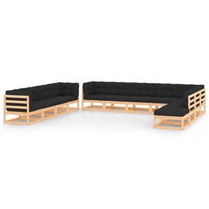 vidaXL, vidaXL 12-tlg. Garten-Lounge-Set mit Anthrazit Kissen Kiefernholz, vidaXL 12-tlg. Garten-Lounge-Set mit Kissen Massivholz Kiefer