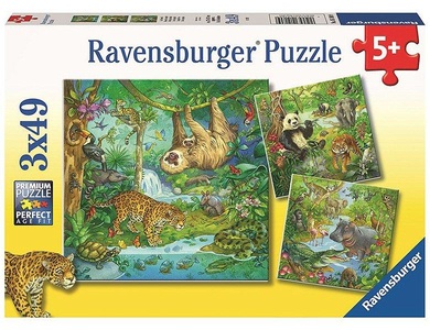 Ravensburger Verlag, Ravensburger Kinderpuzzle 05180 - Im Urwald -Puzzle für Kinder ab 5 Jahren, Ravensburger Kinderpuzzle - 05180 Im Urwald - Puzzle für Kinder ab 5 Jahren mit 3x49 Teilen