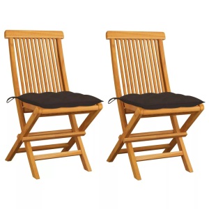 vidaXL, vidaXL Gartenstühle mit Taupe Kissen 2 Stk. Massivholz Teak, vidaXL Gartenstühle mit Taupe Kissen 2 Stk. Massivholz Teak
