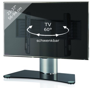 VCM, Universal TV VESA Standfuß Aufsatz Erhöhung Alu Fernseh Ständer Glas WindoxaMini Universal TV VESA Standfuß Aufsatz Erhöhung Alu Fernseh Ständer Glas WindoxaMini, MID.YOU Tv-rack in schwarz/silberfarbe , 'Windoxa Mini' _ Schwarz, Silberfarben , Metall, Glas , 70x52x30 cm , lackiert , schwenkbar , 000657001201