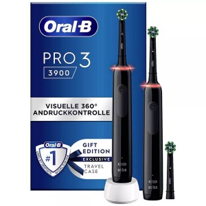 Braun, Oral-B Pro 3 3900 Black Edition, Elektrische Zahnbürste, Oral-B - Pro 3900 inkl. 2. Handstück, One Size, Schwarz