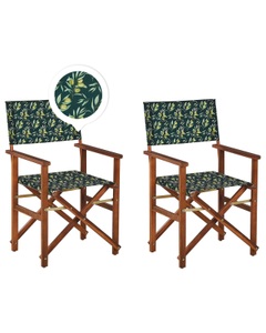 Beliani, Beliani Gartenstuhl Akazienholz dunkelbraun Textil grau / dunkelgrün Olivenmuster 2er Set CINE, Beliani - Gartenstuhl 2er Set aus Polyester Modern CINE, One Size, Waldgrün