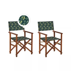 Beliani, Beliani Gartenstuhl Akazienholz dunkelbraun Textil grau / dunkelgrün Olivenmuster 2er Set CINE, Beliani - Gartenstuhl 2er Set aus Polyester Modern CINE, One Size, Waldgrün