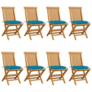 vidaXL, vidaXL Gartenstühle mit Hellblauen Kissen 8 Stk. Massivholz Teak, vidaXL Gartenstühle mit Hellblauen Kissen 8 Stk. Massivholz Teak