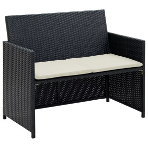 Diverse Hardware, 2-Sitzer-Gartensofa mit Polstern Schwarz Poly Rattan, vidaXL 2-Sitzer-Gartensofa mit Polstern Schwarz Poly Rattan