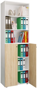VCM, Büroschrank Bücher Ordner Aktenschrank Büromöbel Schrank Lona 6-fach Drehtüren Regal Unisex Weiss / Sonoma-Eiche ONE SIZE