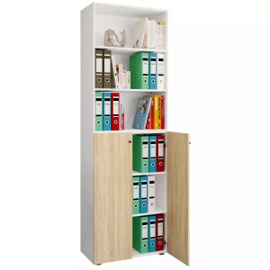 VCM, Büroschrank Bücher Ordner Aktenschrank Büromöbel Schrank Lona 6-fach Drehtüren Regal Unisex Weiss / Sonoma-Eiche ONE SIZE