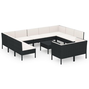 vidaXL, vidaXL 12-tlg. Garten-Lounge-Set mit Auflagen Poly Rattan Schwarz