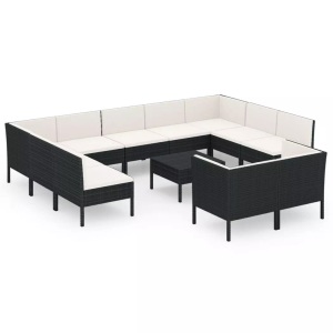 vidaXL, vidaXL 12-tlg. Garten-Lounge-Set mit Auflagen Poly Rattan Schwarz
