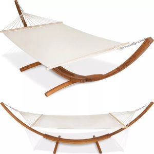 TecTake, Hängematte XXL mit Holzgestell für 2 Personen Hängematte XXL mit Holzgestell für 2 Personen, Tectake - XXL Hängematte Thorsten mit Holzgestell für 2 Personen 205 x 150 cm, 2P, Weiss