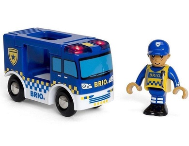BRIO, Brio Bahn-Zubehör POLIZEIWAGEN 2-teilig in blau, BRIO® Spielzeug-Auto »Polizeiwagen Light & Sound«