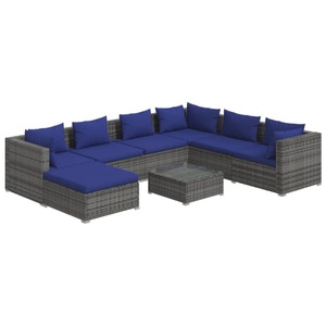 vidaXL, vidaXL 8-tlg. Garten-Lounge-Set mit Kissen Poly Rattan Grau, 