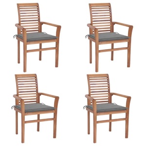 vidaXL, vidaXL Essstühle 4 Stk. mit Grauen Kissen Massivholz Teak, 
