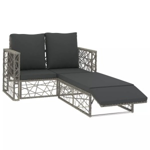 Diverse Hardware, 2-tlg. Garten-Lounge-Set mit Auflagen Poly Rattan Grau