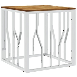 vidaXL, vidaXL Couchtisch Silbern Edelstahl und Massivholz Akazie, vidaXL Couchtisch Silbern Edelstahl und Massivholz Akazie
