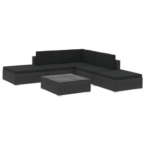 vidaXL, vidaXL 6-tlg. Garten-Lounge-Set mit Kissen Poly Rattan Schwarz