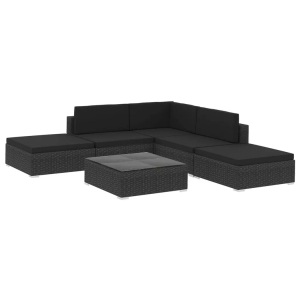 vidaXL, vidaXL 6-tlg. Garten-Lounge-Set mit Kissen Poly Rattan Schwarz