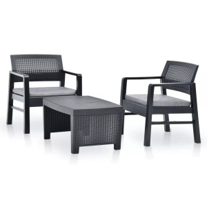 Diverse Hardware, 3-tlg. Garten-Lounge-Set Kunststoff Anthrazit, vidaXL 3-tlg. Garten-Lounge-Set Kunststoff Anthrazit