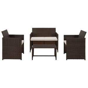 Diverse Hardware, 4-tlg. Garten-Lounge-Set mit Auflagen Poly Rattan Braun, vidaXL 4-tlg. Garten-Lounge-Set mit Auflagen Poly Rattan Braun