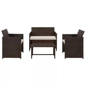 Diverse Hardware, 4-tlg. Garten-Lounge-Set mit Auflagen Poly Rattan Braun, vidaXL 4-tlg. Garten-Lounge-Set mit Auflagen Poly Rattan Braun