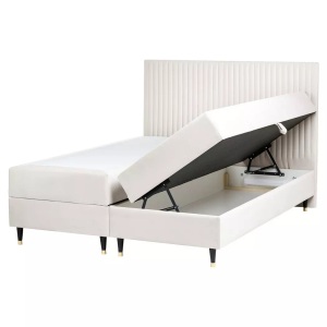 Beliani, Beliani - Boxspringbett mit Stauraum aus Samtstoff Skandinavisch DAME, 160X200CM, Schneeweiss