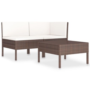 vidaXL, vidaXL 3-tlg. Garten-Lounge-Set mit Auflagen Poly Rattan Braun, vidaXL 3-tlg. Garten-Lounge-Set mit Auflagen Poly Rattan Braun