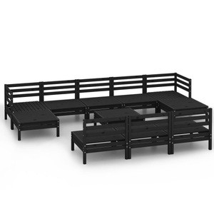 vidaXL, vidaXL 11-tlg. Garten-Lounge-Set Schwarz Massivholz Kiefer