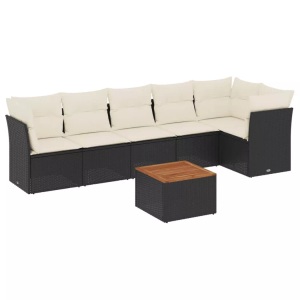 vidaXL, vidaXL 7-tlg. Garten-Sofagarnitur mit Kissen Schwarz Poly Rattan, vidaXL 7-tlg. Garten-Sofagarnitur mit Kissen Schwarz Poly Rattan