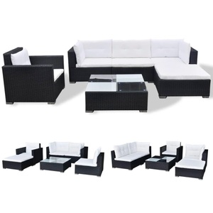 Diverse Hardware, 6-tlg. Garten-Lounge-Set mit Auflagen Poly Rattan Schwarz