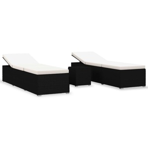 vidaXL, vidaXL 3-tlg. Garten-Sonnenliegen mit Teetisch Poly Rattan Schwarz, VidaXL - Sonnenliege poly-rattan, One Size, Schwarz