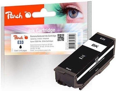 Peach, Peach Tintenpatrone schwarz kompatibel zu Epson No. 33 bk, T3331, Peach E33 Druckerpatrone bk ersetzt Epson T3331, No. 33 bk, C13T33314010 für z.B. Epson Expression Premium XP -530, Epson Expression Premium XP -630