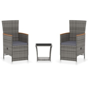 vidaXL, vidaXL 3-tlg. Garten-Lounge-Set mit Kissen Poly Rattan Grau