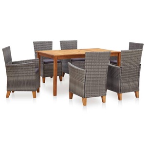 Diverse Hardware, 7-tlg. Essgruppe Poly Rattan und Massivholz Akazie Grau, vidaXL 7-tlg. Garten-Essgruppe Poly Rattan und Massivholz Akazie Grau