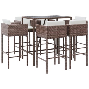 vidaXL, vidaXL 7-tlg. Gartenbar-Set mit Kissen Braun Poly Rattan, vidaXL 7-tlg. Gartenbar-Set mit Kissen Braun Poly Rattan
