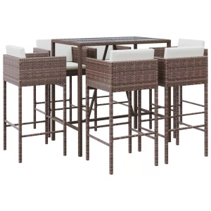 vidaXL, vidaXL 7-tlg. Gartenbar-Set mit Kissen Braun Poly Rattan, vidaXL 7-tlg. Gartenbar-Set mit Kissen Braun Poly Rattan