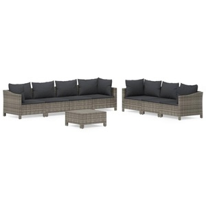 vidaXL, vidaXL 8-tlg. Garten-Lounge-Set mit Kissen Grau Poly Rattan