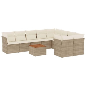 vidaXL, vidaXL 10-tlg. Garten-Sofagarnitur mit Kissen Beige Poly Rattan, vidaXL 10-tlg. Garten-Sofagarnitur mit Kissen Beige Poly Rattan