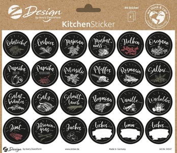 Avery Zweckform, Avery Zweckform Avery Zweckform Motivsticker A5, Z-Design Motivsticker A5 Kitchen Gewürze, Bunt, 48 Aufkleber