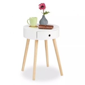 B2X, B2X - Weißer Beistelltisch mit Schublade, 45X48CM, B2X - Weißer Beistelltisch mit Schublade, 45X48CM